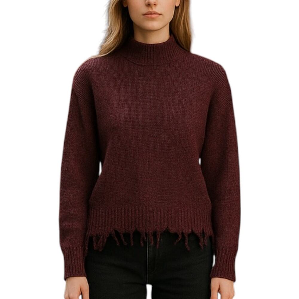 White Stag Vintage Ramie Wool Knit Fringe Hem Sweater Burgundy Size Large